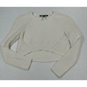 BCBGMAXAZRIA Women XXS Cream Ribbed Knit Cropped High Low Pullover Sweater